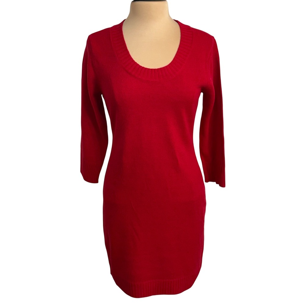 Derek Heart Junior Red Ribbed Knit Scoop Neck Bodycon Sweater Dress